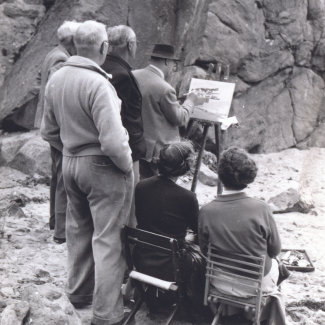 Historic imagery of students on the beach