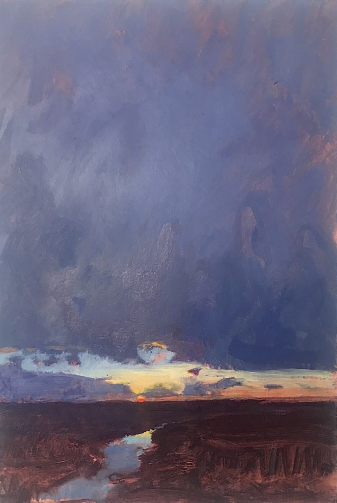 Blue twilight sky painting by artist Tom Rickman for online art class Painting in oils.